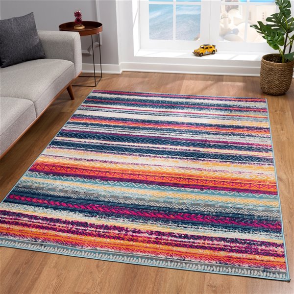 Rug Branch Contemporary Boho  Blue Rust Indoor Area Rug - 5x7
