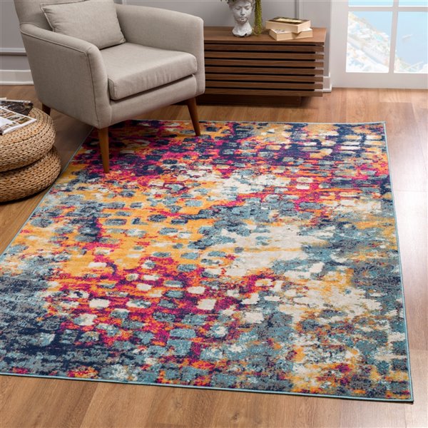 Rug Branch Abstract Boho Jaune Bleu Tapis d'intérieur - 4x6