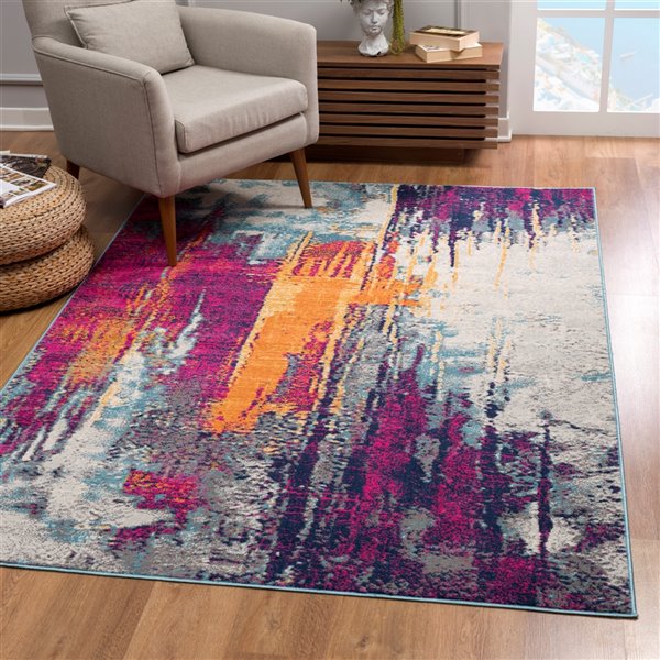 Rug Branch Abstract Mid-Century Modern  Purple Orange Indoor Doormat Rug - 3x5