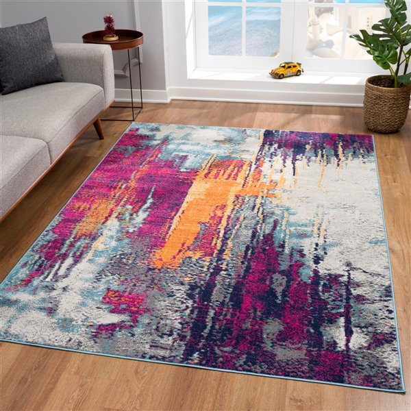 Rug Branch Abstract Mid-Century Modern  Purple Orange Indoor Doormat Rug - 3x5