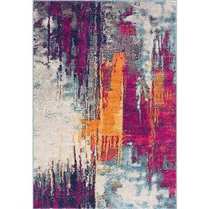 Tapis décoratif Savannah Rug Branch de style mi-siècle moderne, fait à la machine, 7 pi x 10 pi, fuchsia et gris