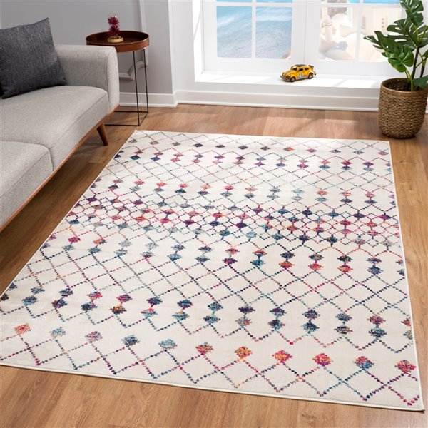 Rug Branch Tapis d'intérieur moderne Boho Beige Bleu - 3x5