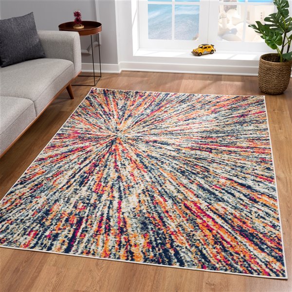 Rug Branch Tapis d'intérieur Paillasson géométrique Mid-Century Moderne Beige Bleu - 3x5