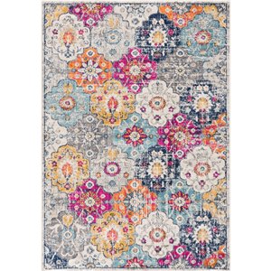 Tapis décoratif Savannah Rug Branch de style mi-siècle moderne, fait à la machine, 3 pi x 5 pi, bleu et orange
