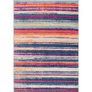 Tapis décoratif Savannah Rug Branch de style mi-siècle moderne, fait à la machine, 7 pi x 10 pi, bleu et rose