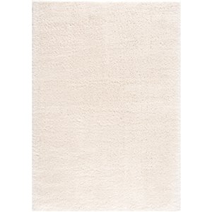 Tapis décoratif rectangulaire Retro Shag Rug Branch de style mi-siècle moderne, fait à la machine, 5 pi x 8 pi, ivoire