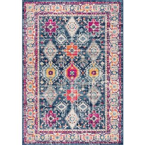 Tapis décoratif rectangulaire Savannah Rug Branch de style rétro, fait à la machine, 8 pi x 11 pi, bleu marin et mauve