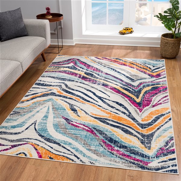 Rug Branch Tapis d'intérieur contemporain Boho Zebra Beige Bleu - 6x9