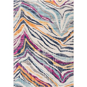 Tapis décoratif Savannah Rug Branch de style mi-siècle moderne, fait à la machine, 5 pi x 8 pi, mauve et bleu