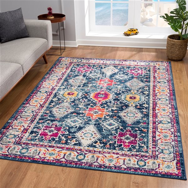 Rug Branch Tapis d'intérieur transitionnel sud-ouest bleu beige - 4x6