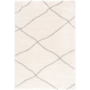 Tapis décoratif Retro Shag Rug Branch de style mi-siècle moderne, fait à la machine, 4 pi x 6 pi, ivoire et gris