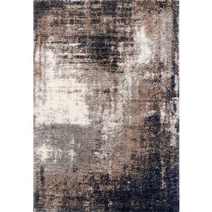 Tapis décoratif Retro Shag Rug Branch de style mi-siècle moderne, fait à la machine, 7 pi x 10 pi, grège et noir