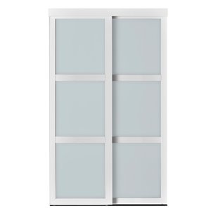 Porte coulissante en MDF à 3 panneaux Colonial Elegance et quincaillerie d'installation, 72 po x 80 po, blanc