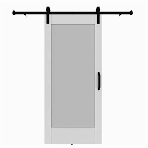 Porte de grange préfinie en MDF de Colonial Elegance avec trousse d'installation, 37 po x 84 po, vinyle blanc