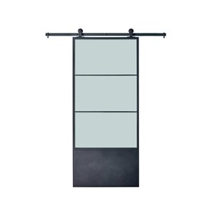 Colonial Elegance Concorde 37 x 84-in Black Frosted Glass Steel Barn Door with Installation Hardware Kit
