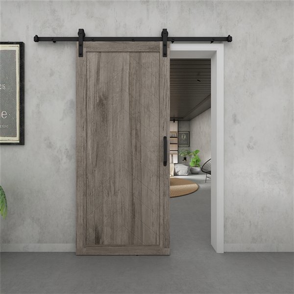 Colonial Elegance Herringbone Prefinished Vinyl Barn Door with Installation Hardware Kit - Poplar - 37-in x 84-in - Grey