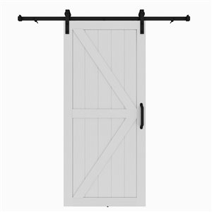 Porte de grange préfinie en MDF Artisan de Colonial Elegance avec trousse d'installation, 37 po x 84 po, vinyle blanc