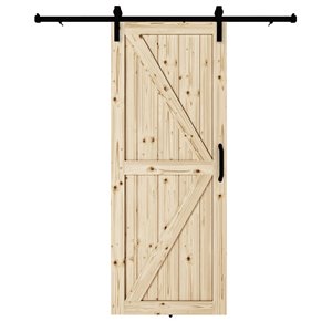 Porte de grange en bois de pin Artisan de Colonial Elegance avec trousse d'installation, 37 po x 84 po, naturel