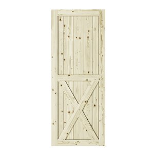 Colonial Elegance Half Cross Unfinished Wood Barn Door - Pine - 37-in x 84-in - Natural