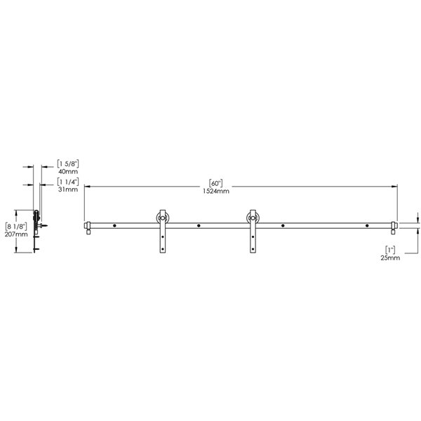 Colonial Elegance Mini Wagon Single Barn Door Hardware Kit - 60-in Track Lenght - Matte Black