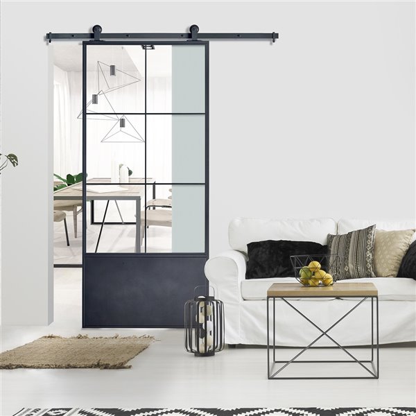 Colonial Elegance Broadway Prefinished Steel Barn Door with Installation Hardware Kit - 37-in x 84-in - Black