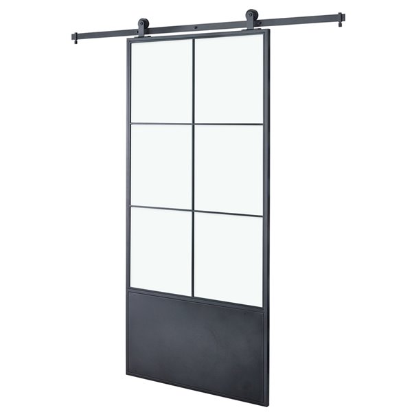 Colonial Elegance Broadway Prefinished Steel Barn Door with Installation Hardware Kit - 37-in x 84-in - Black