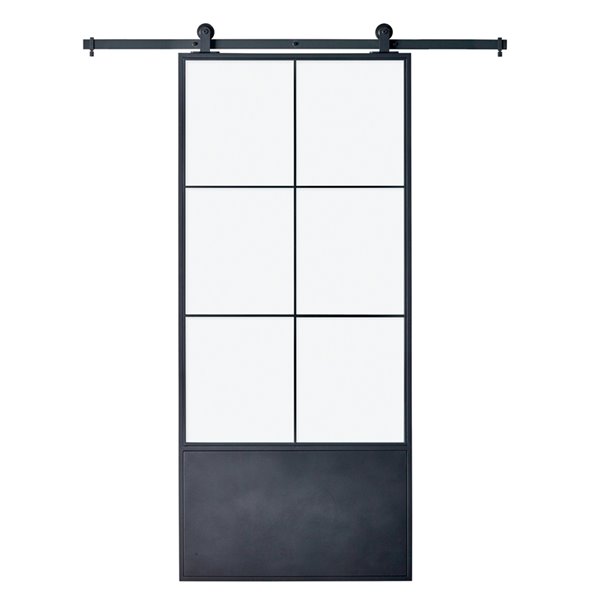 Colonial Elegance Broadway Prefinished Steel Barn Door with Installation Hardware Kit - 37-in x 84-in - Black
