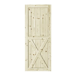 Porte de grange en bois de pin Half Cross de Colonial Elegance, 33 po x 84 po, naturel
