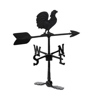 Klassen Bronze Rooster Roof-Mount Weathervane - Black Cast Aluminum