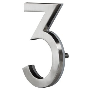 Chiffre d'adresse contemporain PRO-DF, numéro 3, 5 po, nickel satiné