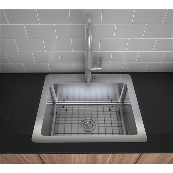 Ancona Valencia Series Compact Dual Mount Single Bowl Kitchen Sink - 25-in x 22-in - Stainless Steel