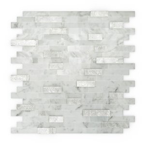 Tuile murale autoadhésive en pierre Camarillo de SpeedTiles, motif linéaire, 11,77 po x 11,57 po, blanc et gris