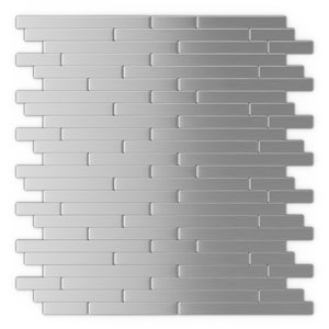 Tuile murale autoadhésive en métal Linox de SpeedTiles, motif linéaire, 12,09 po x 11,97 po, acier inoxydable