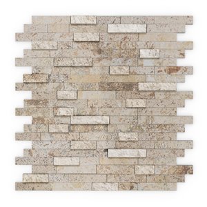 Tuile murale autoadhésive en pierre naturelle Sandy de SpeedTiles, motif linéaire, 11,77 po x 11,57 po, beige