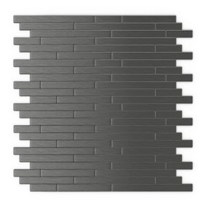 Tuile murale autoadhésive en métal Linox de SpeedTiles, motif linéaire, 12,09 po x 11,97 po, gris foncé