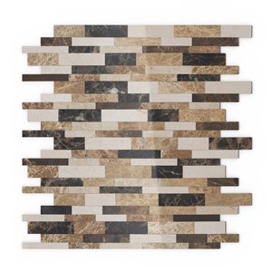Tuile murale autoadhésive en pierre naturelle Amber de SpeedTiles, motif linéaire, 11,65 po x 11,34 po, beige et brun