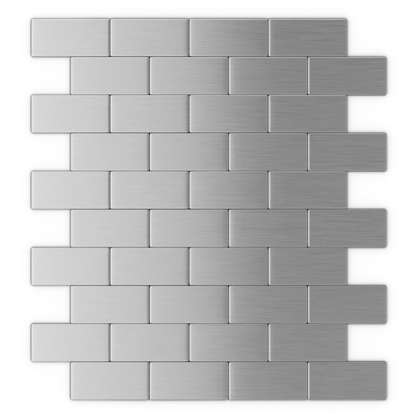 SpeedTiles Brick Metal Peel and Stick Wall Tile - Brick Pattern - 10.98-in x 11.8-in - Stainless Steel