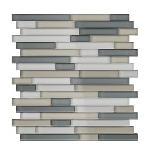 Tuile murale autoadhésive en verre Placidity de SpeedTiles, motif linéaire, 11,65 po x 11,69 po, mélange de gris