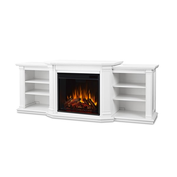Real Flame Valmont 74 25 In W White Fan, White Electric Fireplace With Shelves