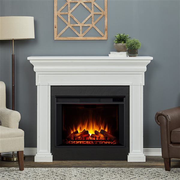 Real Flame Emerson 55.87-in Rustic White Infrared Electric Fireplace