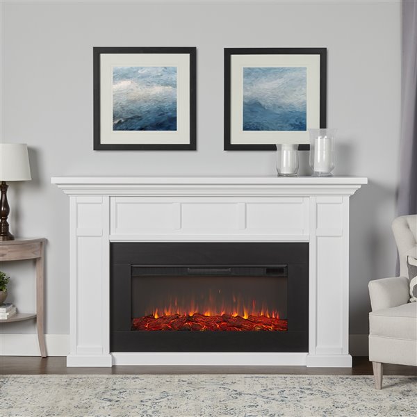 Real Flame Alcott 74.75-in Infrared Electric Fireplace in White Wood and Wood Veneer