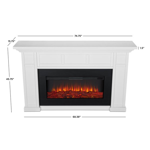 Real Flame Alcott 74.75-in Infrared Electric Fireplace in White Wood and Wood Veneer