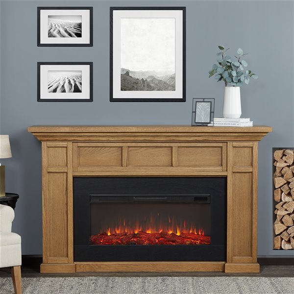 Real Flame Alcott 74.75-in Infrared Electric Fireplace in English Oak