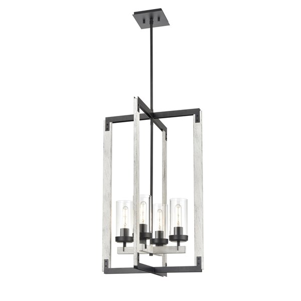 DVI Okanagan 4-Light Modern Chandelier - Graphite Grey and Birch Wood/Clear Glass