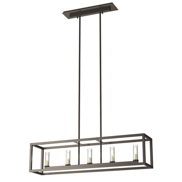 Luminaire suspendu pour ilôt Sambre de DVI, 5 lumières, gris graphite et verre transparent