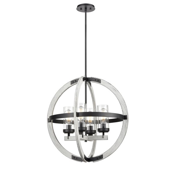 DVI Okanagan Pendant Light - 4-Light - 23.25-in x 24-in - Graphite Grey and Birch Wood