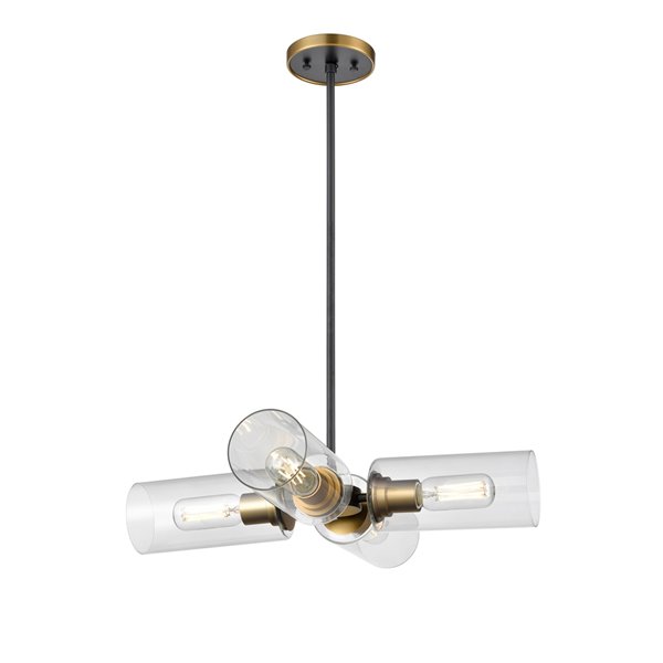 DVI Barker Pendant Light - 4-Light - 22.75-in x 4-in - Brass and Graphite Grey