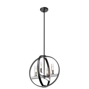 Luminaire suspendu Mont Royal par DVI, 4 lumières, 16 po x 17 po, chrome et gris graphite