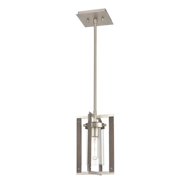 Mini luminaire suspendu Okanagan par DVI, 6,5 po x 10,25 po, nickel poli et bois de grange