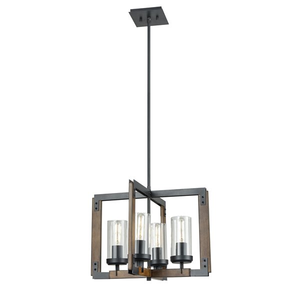 DVI Okanagan Pendant Light - 4-Light - 18-in x 13.75-in - Graphite Grey and Ironwood
